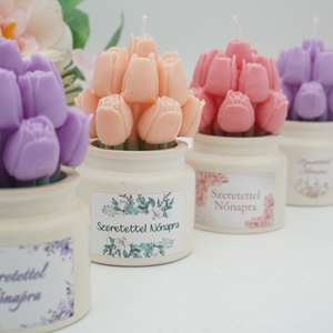Tulipáncsokor kerámia kaspóban, szójaviasz illatgyertya nőnapra, anyák napjára is - kellékek & szerszámok - dekorációs kellékek - dekorációs gyertya - Meska.hu