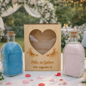 Egyedi gravírozott fa doboz homokceremóniára, homokceremónia szett, Esküvő, Emlék & Ajándék, Nászajándék, Ceremónia szett, Gravírozás, pirográfia, MESKA