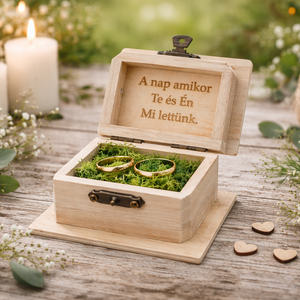 Fa vintage gyűrűtartó ládika, doboz mohával bélelve, Esküvő, Kiegészítők, Gyűrűtartó & Gyűrűpárna, Gravírozás, pirográfia, MESKA