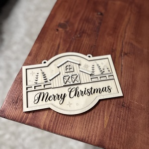 Karácsonyi fa dekor tábla házikós mintával  Merry Christmas, Esküvő, Dekoráció, Tábla & Jelzés, Gravírozás, pirográfia, MESKA