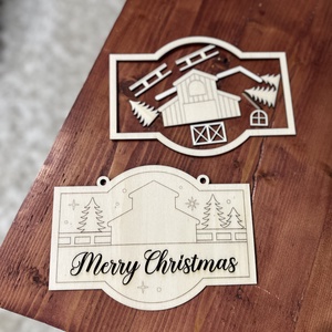 Karácsonyi fa dekor tábla házikós mintával  Merry Christmas - esküvő - dekoráció - tábla & jelzés - Meska.hu