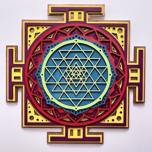 Sri Yantra mandala, Otthon & Lakás, Dekoráció, Spiritualitás, Mandala, Famegmunkálás, Festészet, "A Sri Yantra, az erődiagramok királya legalább 12.000 éves. Az összes yantra közül ez a legerőtelj..., MESKA