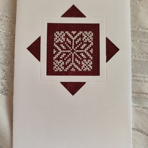 Hímzett képeslap, Karácsony, Karácsonyi ajándékozás, Karácsonyi képeslap, üdvözlőlap, ajándékkísérő, Hímzés, MESKA