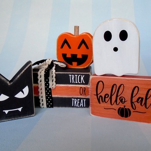 Őszi dekoráció szett (5 db): Denevér, Tök, Szellem, Tábla, Könyvek - otthon & életmód - dekoráció - halloween - halloweeni dekoráció - Meska.hu