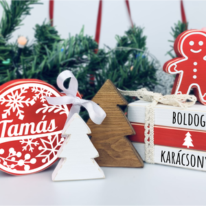 Karácsonyi Dekoráció Szett (5 db), Fenyőfák, Mézeskalács, Könyvek, Karácsonyfa gömb - karácsony - adventi díszek - adventi asztaldísz - Meska.hu