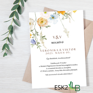 Esküvői meghívó, visszafogott virágokkal ESK2, Esküvő, Meghívó & Kártya, Meghívó, Fotó, grafika, rajz, illusztráció, Meska