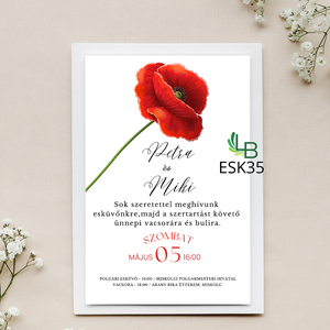 Esküvői meghívó, egy szál pipacs ESK35 - Meska.hu