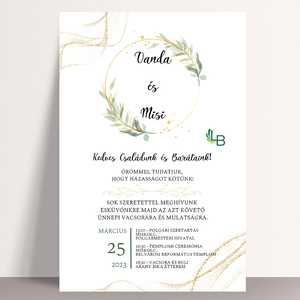 Esküvői meghívó greenary-arany A1 - esküvő - meghívó & kártya - meghívó - Meska.hu