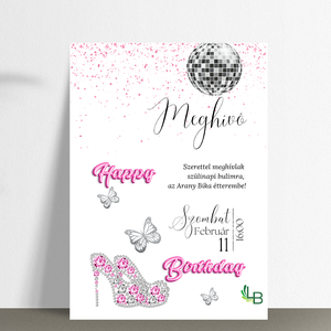 Szülinapi meghívó felnőtteknek, csajos pink mintával - otthon & életmód - papír, írószer - ajándékozás kellékei - meghívó - Meska.hu