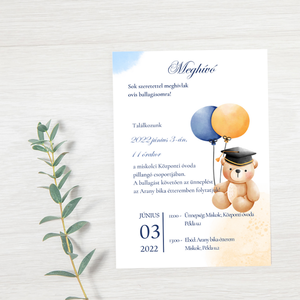 Ballagási meghívó ovisoknak (ballagó macival), Otthon & Életmód, Papír, írószer, Ajándékozás kellékei, Meghívó, Fotó, grafika, rajz, illusztráció, MESKA