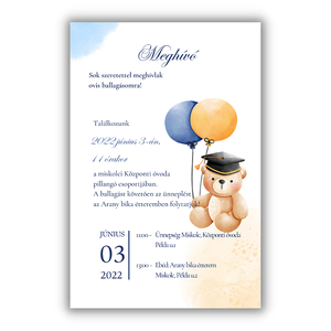 Ballagási meghívó ovisoknak (ballagó macival) - otthon & életmód - papír, írószer - ajándékozás kellékei - meghívó - Meska.hu