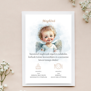 Keresztelési meghívó (angyalkás) - otthon & életmód - papír, írószer - ajándékozás kellékei - meghívó - Meska.hu