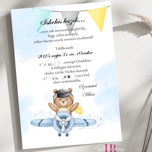 Ballagási meghívó pilóta macival, Otthon & Életmód, Papír, írószer, Ajándékozás kellékei, Meghívó, Fotó, grafika, rajz, illusztráció, MESKA