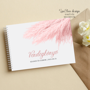 Esküvői vendégkönyv-rózsaszín pampás, Esküvő, Emlék & Ajándék, Vendégkönyv, Fotó, grafika, rajz, illusztráció, MESKA