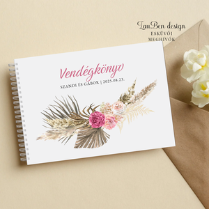 Esküvői vendégkönyv, esküvői fotókönyv-pampás rózsa, Esküvő, Emlék & Ajándék, Vendégkönyv, Fotó, grafika, rajz, illusztráció, MESKA