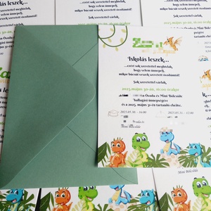 Szülinapi meghívó dínós - otthon & életmód - papír, írószer - ajándékozás kellékei - meghívó - Meska.hu