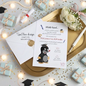 Ovis ballagási meghívó, vakondos, Otthon & Életmód, Papír, írószer, Ajándékozás kellékei, Meghívó, Fotó, grafika, rajz, illusztráció, MESKA