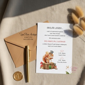 Ovis ballagási meghívó, mókuskás, Otthon & Életmód, Papír, írószer, Ajándékozás kellékei, Meghívó, Fotó, grafika, rajz, illusztráció, MESKA
