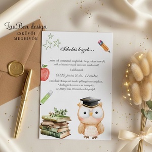 Ballagási meghívó ovisoknak (bagoly), Otthon & Életmód, Papír, írószer, Ajándékozás kellékei, Meghívó, Fotó, grafika, rajz, illusztráció, MESKA