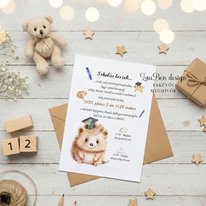 Ballagási meghívó ovisoknak (ballagó sünis), Otthon & Életmód, Papír, írószer, Ajándékozás kellékei, Meghívó, Fotó, grafika, rajz, illusztráció, MESKA