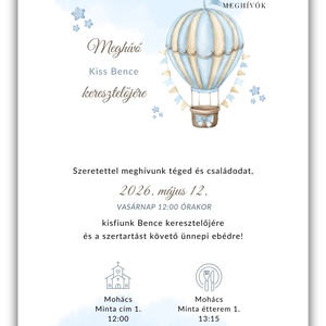 Keresztelési meghívó hőlégballonnal, kisfiúknak - otthon & életmód - papír, írószer - ajándékozás kellékei - meghívó - Meska.hu