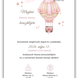 Keresztelési meghívó hőlégballonnal, kislányak - otthon & életmód - papír, írószer - ajándékozás kellékei - meghívó - Meska.hu