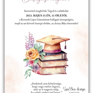 Iskolai ballagási meghívó könyvekkel, csajos színben - otthon & életmód - papír, írószer - ajándékozás kellékei - meghívó - Meska.hu