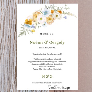 Egyedi vadvirágos esküvői meghívó � Akvarell grafikával, modern stílusban, Esküvő, Meghívó & Kártya, Meghívó, Fotó, grafika, rajz, illusztráció, MESKA