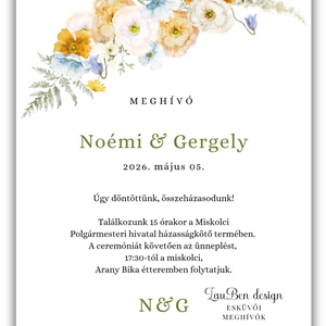 Egyedi vadvirágos esküvői meghívó � Akvarell grafikával, modern stílusban - esküvő - meghívó & kártya - meghívó - Meska.hu