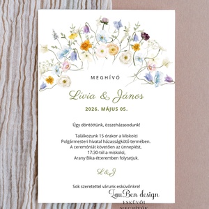 Egyedi vadvirágos esküvői meghívó � Akvarell grafikával, modern stílusban, Esküvő, Meghívó & Kártya, Meghívó, Fotó, grafika, rajz, illusztráció, MESKA