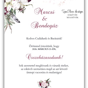 Elegáns bazsarózsás, burgundi esküvői meghívó programleírással - esküvő - meghívó & kártya - meghívó - Meska.hu