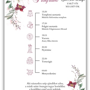 Elegáns bazsarózsás, burgundi esküvői meghívó programleírással - esküvő - meghívó & kártya - meghívó - Meska.hu