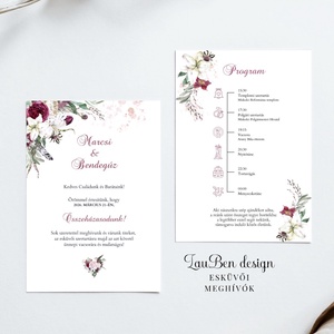 Elegáns bazsarózsás, burgundi esküvői meghívó programleírással, Esküvő, Meghívó & Kártya, Meghívó, Fotó, grafika, rajz, illusztráció, MESKA