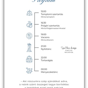 Klasszikus, letisztults esküvői meghívó � elegáns tipográfia, ikonos programtervvel, gyűrűs motívummal - esküvő - meghívó & kártya - meghívó - Meska.hu