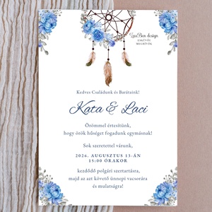 Akvarell álomfogós, kék esküvői meghívó, Esküvő, Meghívó & Kártya, Meghívó, Fotó, grafika, rajz, illusztráció, MESKA