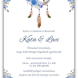 Akvarell álomfogós, kék esküvői meghívó - esküvő - meghívó & kártya - meghívó - Meska.hu