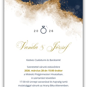 Modern gold és navy � egyoldalas absztrakt esküvői meghívó sötétkék és arany dekorral - esküvő - meghívó & kártya - meghívó - Meska.hu