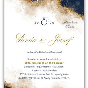 Modern gold és navy � kétoldalas absztrakt esküvői meghívó sötétkék és arany dekorral - esküvő - meghívó & kártya - meghívó - Meska.hu