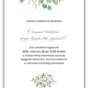 Botanikus eljegyzési meghívó � Fehér rózsa és greenary akvarell grafikával - esküvő - meghívó & kártya - meghívó - Meska.hu