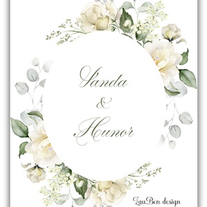 Botanikus eljegyzési meghívó � Fehér rózsa és greenary akvarell grafikával - esküvő - meghívó & kártya - meghívó - Meska.hu