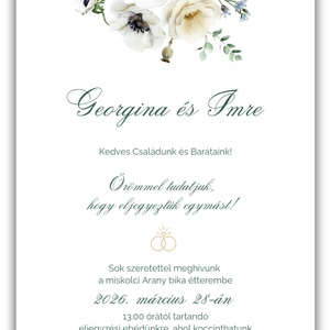 Elegáns eljegyzési meghívó fehér anemone virággal, selyemfényű papíron - esküvő - meghívó & kártya - eljegyzési meghívók - Meska.hu