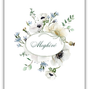 Elegáns eljegyzési meghívó fehér anemone virággal, selyemfényű papíron - esküvő - meghívó & kártya - eljegyzési meghívók - Meska.hu