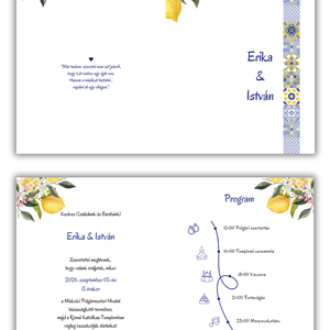 Citromos Esküvői Meghívó � Mediterrán Amalfi Stílusú, Kék-Sárga Csempemintás (Azulejo) - esküvő - meghívó & kártya - meghívó - Meska.hu
