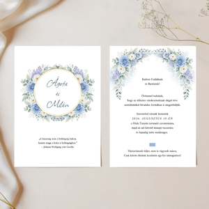 Akvarell kék virágos esküvői meghívó - Meska.hu