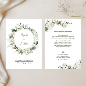 Fehér virágos, greenary esküvői meghívó - Meska.hu