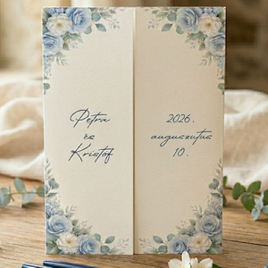 Oltárhajtott, ablakosan nyíló pasztell kék esküvői meghívó - esküvő - meghívó & kártya - meghívó - Meska.hu