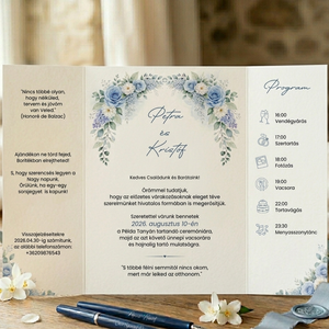 Oltárhajtott, ablakosan nyíló pasztell kék esküvői meghívó - esküvő - meghívó & kártya - meghívó - Meska.hu