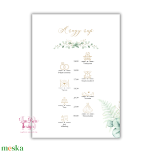 Eukaliptusz és Páfrány Esküvői Meghívó � Kétoldalas, Idővonalas Kártya (A6 méret) - esküvő - meghívó & kártya - meghívó - Meska.hu