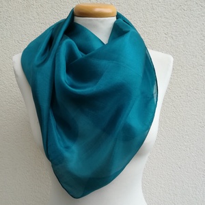 petrol selyemkendő 90x90, Ruha & Divat, Sál, Sapka, Kendő, Kendő, Selyemfestés, MESKA