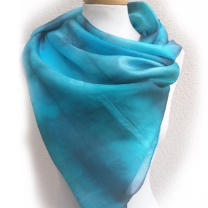 égetett türkiz selyemkendő 90x90, Ruha & Divat, Sál, Sapka, Kendő, Kendő, Selyemfestés, MESKA